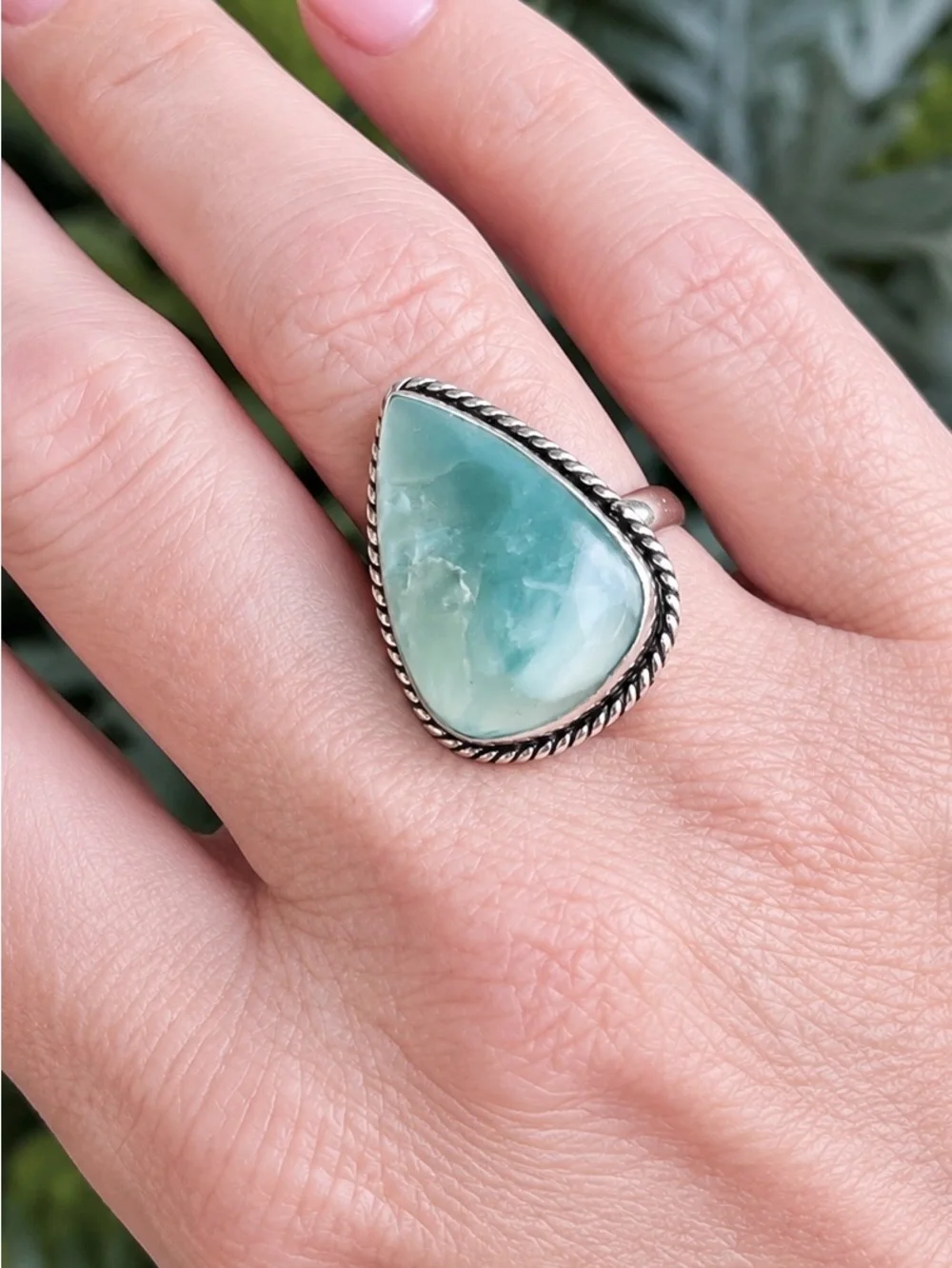 Teardrop Natural Larimar Sterling Silver Ring Sz 9